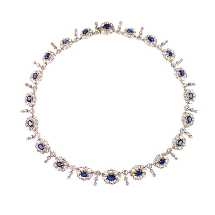 19th century sapphire and diamond graduated cluster necklace | MasterArt
